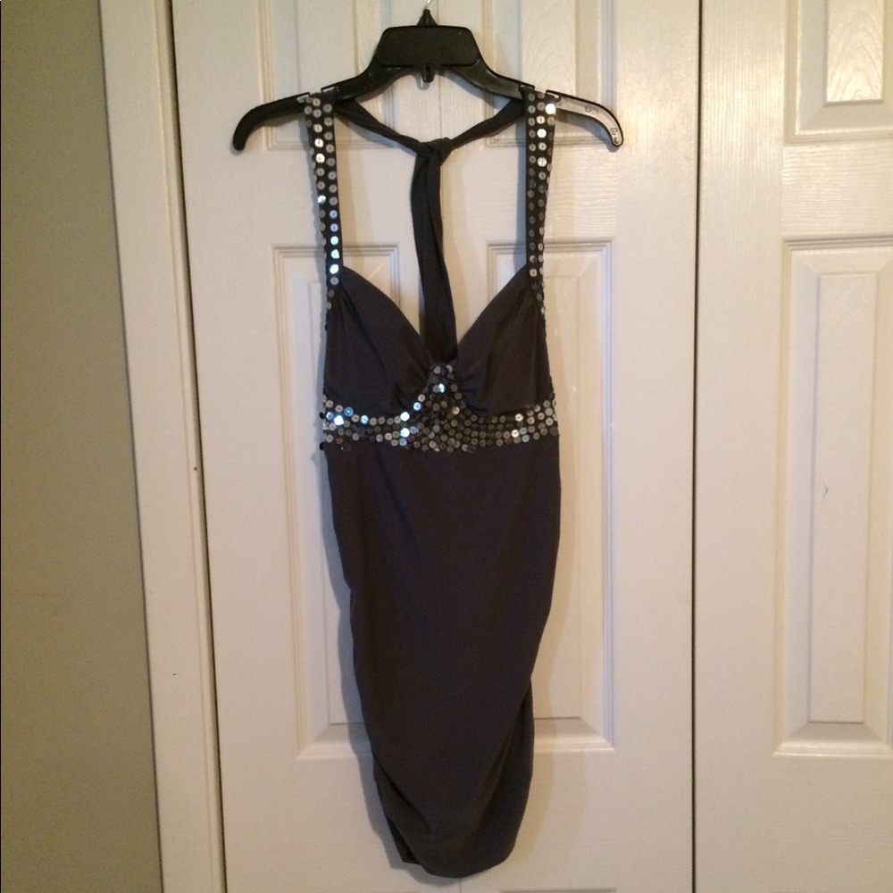 Charcoal Grey/Silver Sequin Halter Top Size L